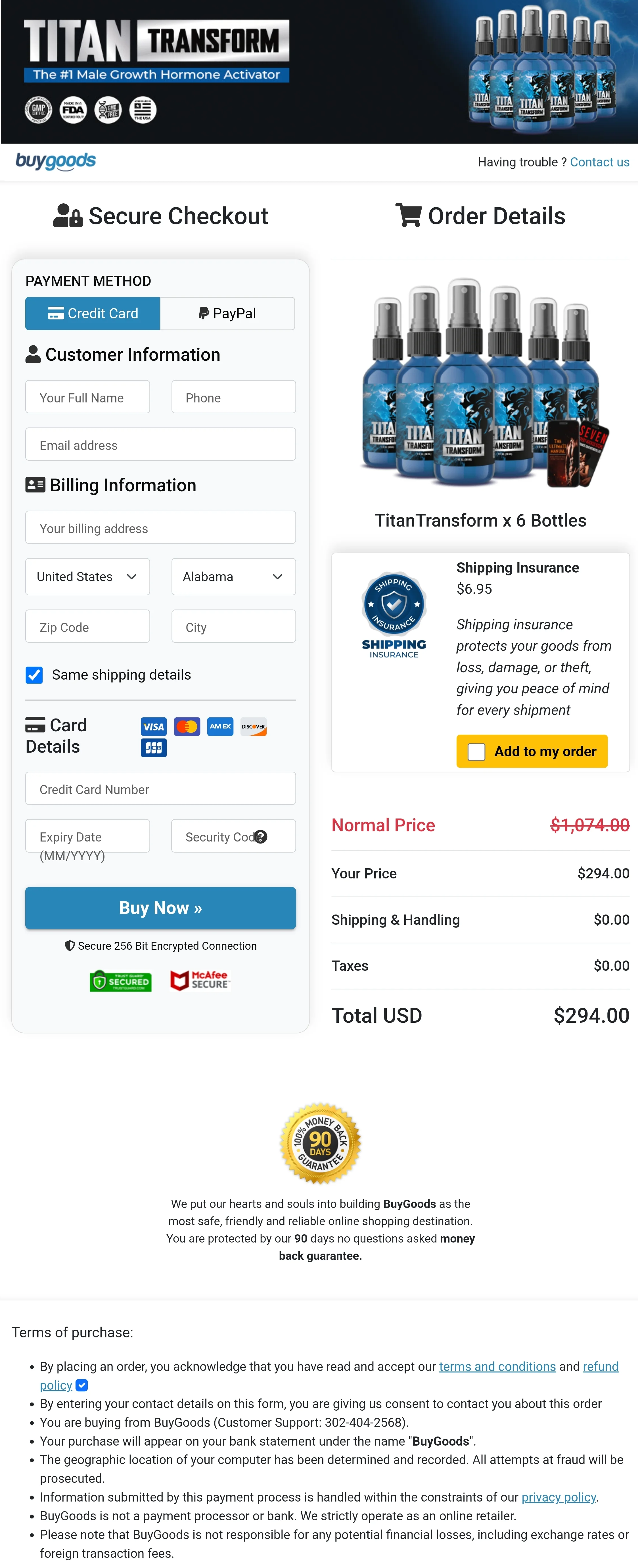 Titan Transform - Order Page